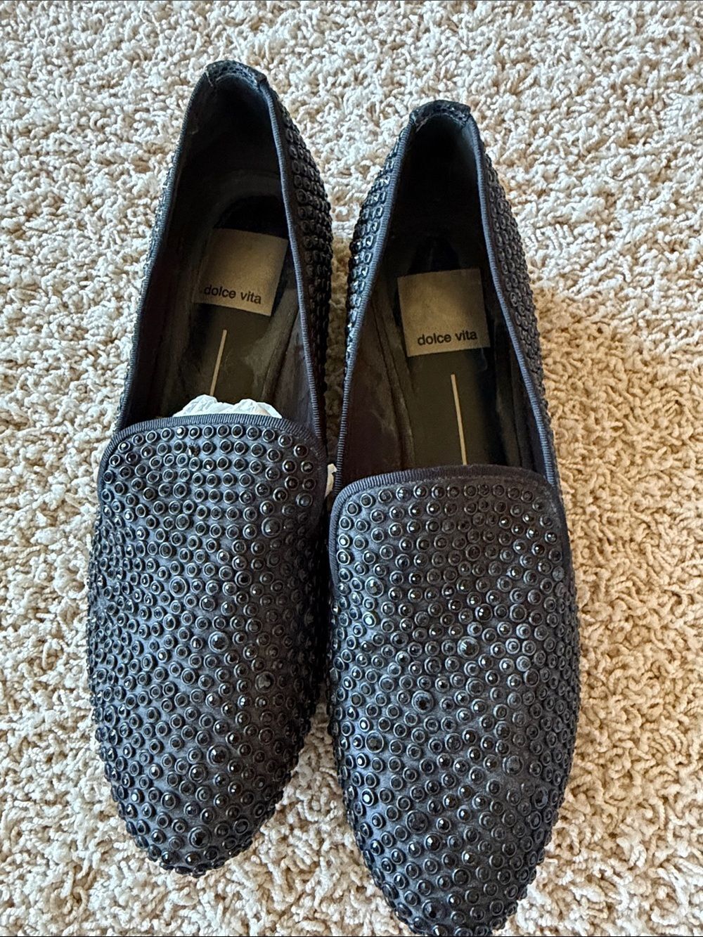 Dolce Vita Black Stud-Embellished Slip-On Loafers